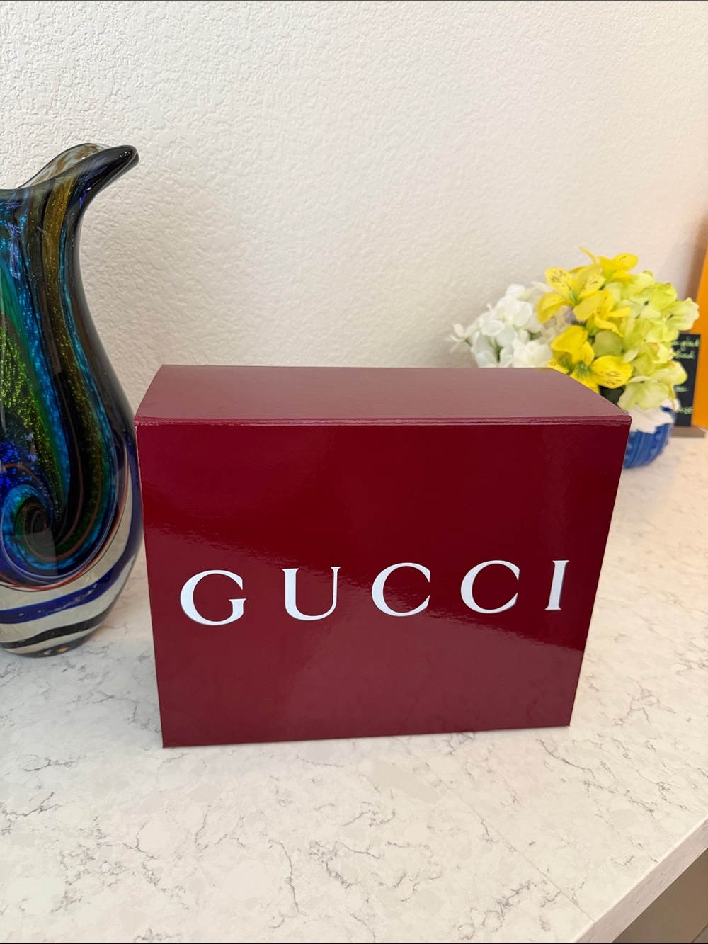 Gucci Burgundy Logo Box with White Lettering
